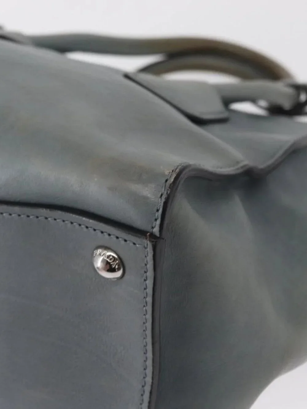 PRADA Hand Bag Safiano leather 2way Gray Silver